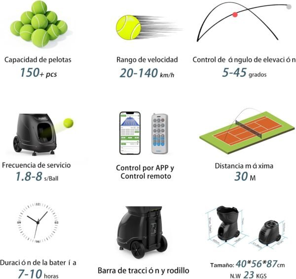 Buy PUSUN PT-9001 Tennis Ball Machine - 150+ Ball APP Remote Intelligent Training