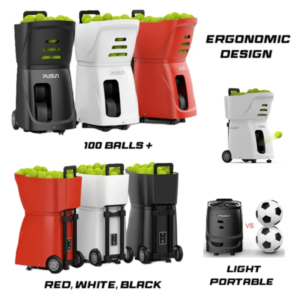 PT-Smart Portable Tennis Ball Machine – Auto Trainer, Adjustable Speed & Angle, 100-Ball Capacity with Remote Control