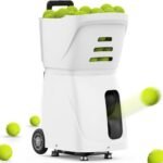 MAHWER Tennis Ball Machine, 4-6 Hours Battery Life, 100 Ball Capacity, External Battery, Suitable for Tennis Training, Competitions, Teaching(White)