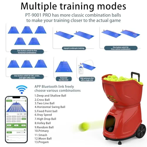 Buy PT-9001Pro Tennis Ball Machine – Professional APP Control, 35 Landing Points, 7-10H Battery