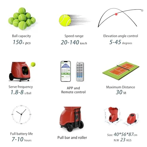 Buy PT-9001Pro Tennis Ball Machine – Professional APP Control, 35 Landing Points, 7-10H Battery