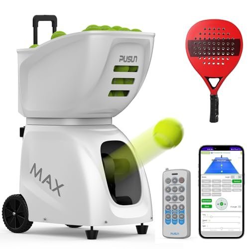 PT MAX C Padel Ball Machine – 140 MPH Automatic Feeder, 145+ Ball Capacity, APP & Remote Control (White)