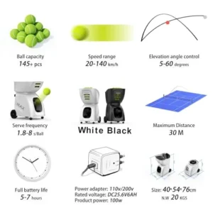 Buy PT-MAX C Tennis Ball Machine – 140 km/h Automatic Serve | 145 Ball Capacity | APP & Remote Control | White Buy PT-MAX C Tennis Ball Machine – 140 km/h Automatic Serve | 145 Ball Capacity | APP & Remote Control | White - Image 5