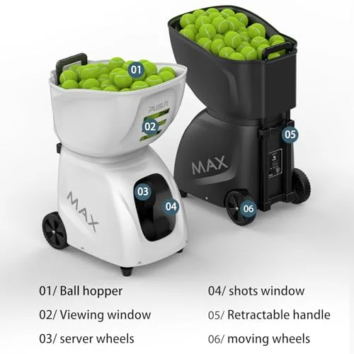 Buy PT-MAX C Tennis Ball Machine – 140 km/h Automatic Serve | 145 Ball Capacity | APP & Remote Control | White