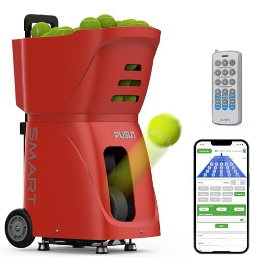 PT-Smart Tennis Ball Machine, Professional Automatic Tennis Server with APP Control, 12 Training Modes & Custom Programming - Portable Tennis...