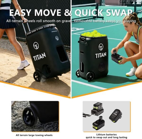 Titan ONE Tennis Ball Machine with 130-Ball Capacity & Internal Oscillation