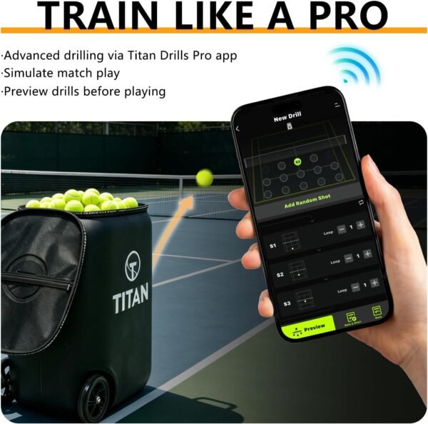 Titan ONE Tennis Ball Machine with 130-Ball Capacity & Internal Oscillation
