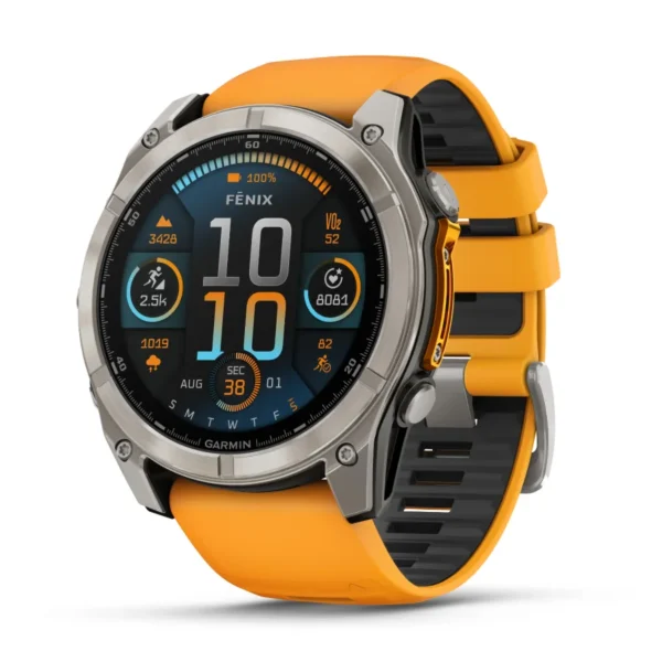1181129_1181129-TIOR_001 Garmin Fenix 8 51mm AMOLED Sapphire Multisport Smartwatch - Titanium/orange